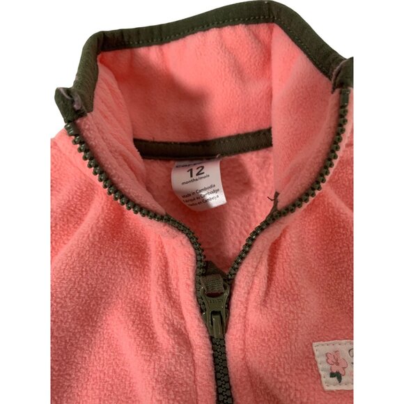 Carters Girls Infant Baby Size 12 months Full Zip Fleece Vest Coral Brown Trim D - Picture 2 of 3
